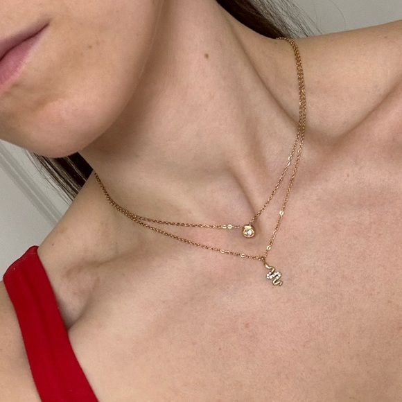 Gold stainless steel necklace with cz stones snake shape dainty and delicate - Picture 6 of 6